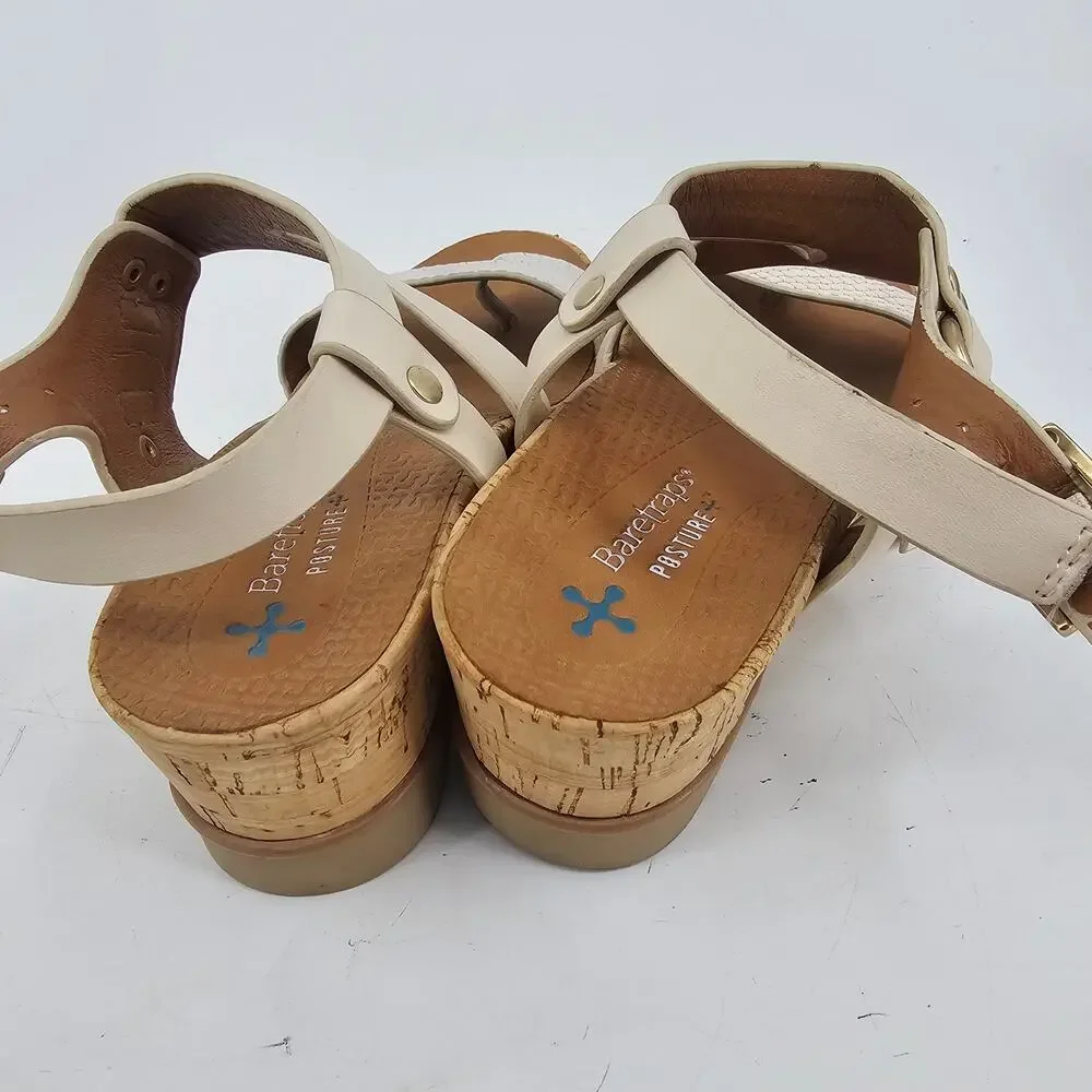 Baretraps Posture Landrey white Leather wedge sandal Tow Loop 6.5 Boho Bohemian